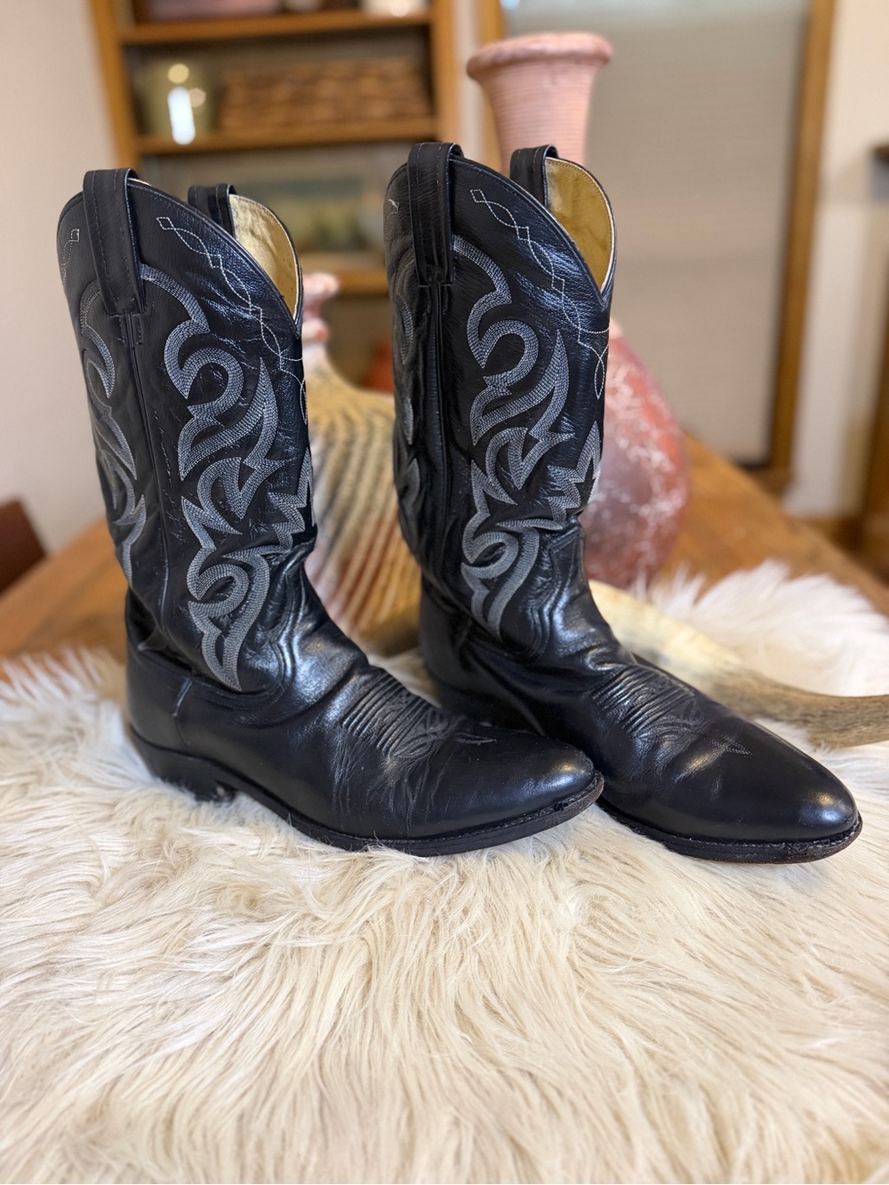 Dan Post 2110 Black Leather Cowboy Boots Men’s 10D Western Embroidered